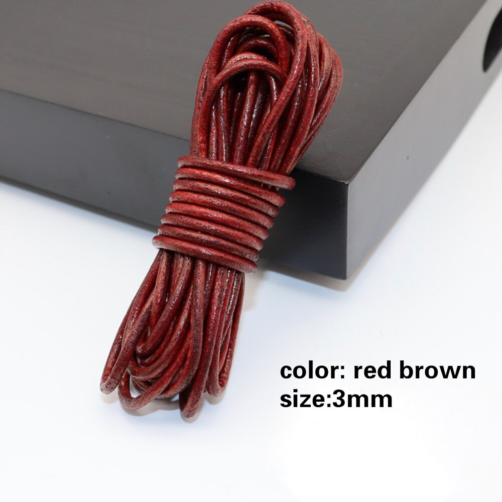 5 metrów czarny/brązowy/kawa 3mm okrągły/płaski skórzany sznurek do biżuterii ciąg koronki liny naszyjnik DIY bransoletka znalezienie: red brown 3mm
