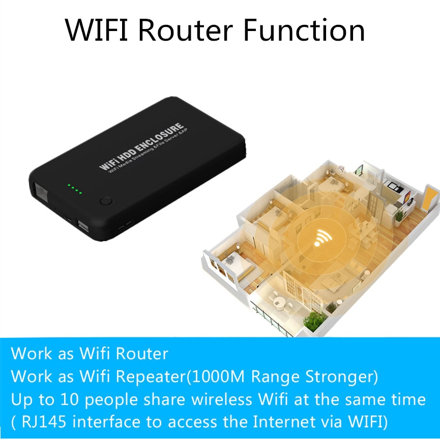 Boîtier WIFi Portable en plastique usb 3.0 costume 2.5 ''hdd boîtier ssd à sata batterie externe 4000mh avec boîtier wifi hdd