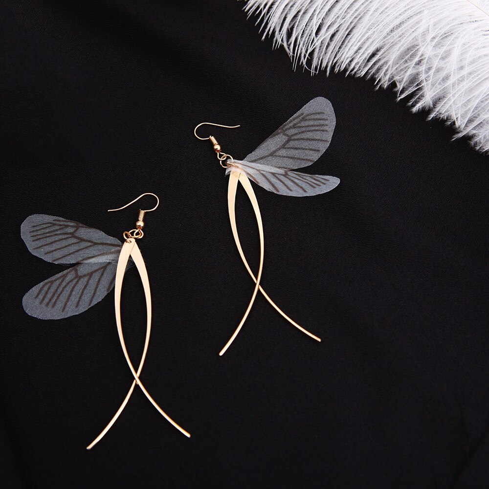 Koreaanse Vlinder Hoek Vleugels Lange Tassel Oorbellen Voor Vrouwen Sieraden Imitatie Parel Crystal Asymmetrische Verklaring Oorbellen
