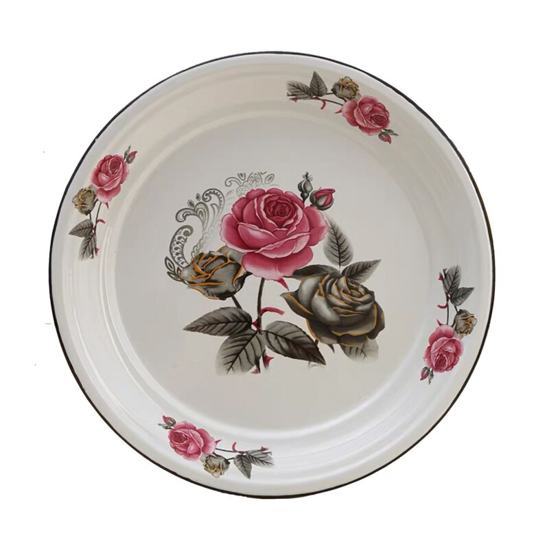 Plato grande de esmalte chino Vintage, plato de comida de fruta con patrón de rosa de girasol, contenedor, vajilla, utensilios de cocina: 3