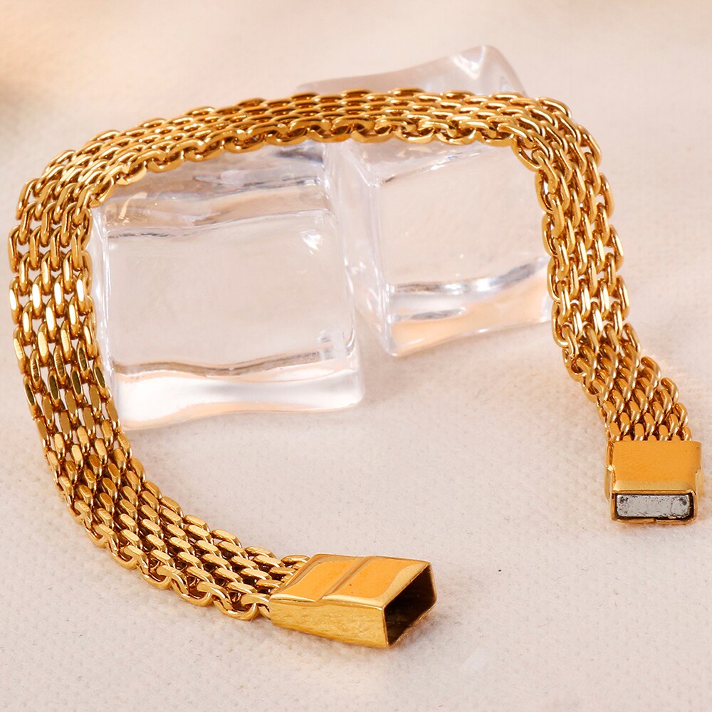 Brazaletes de acero inoxidable 316L de oro rosa para mujer, accesorios de joyería hindú, pulsera de cadena de 8MM, del Día de San Valentín para ella