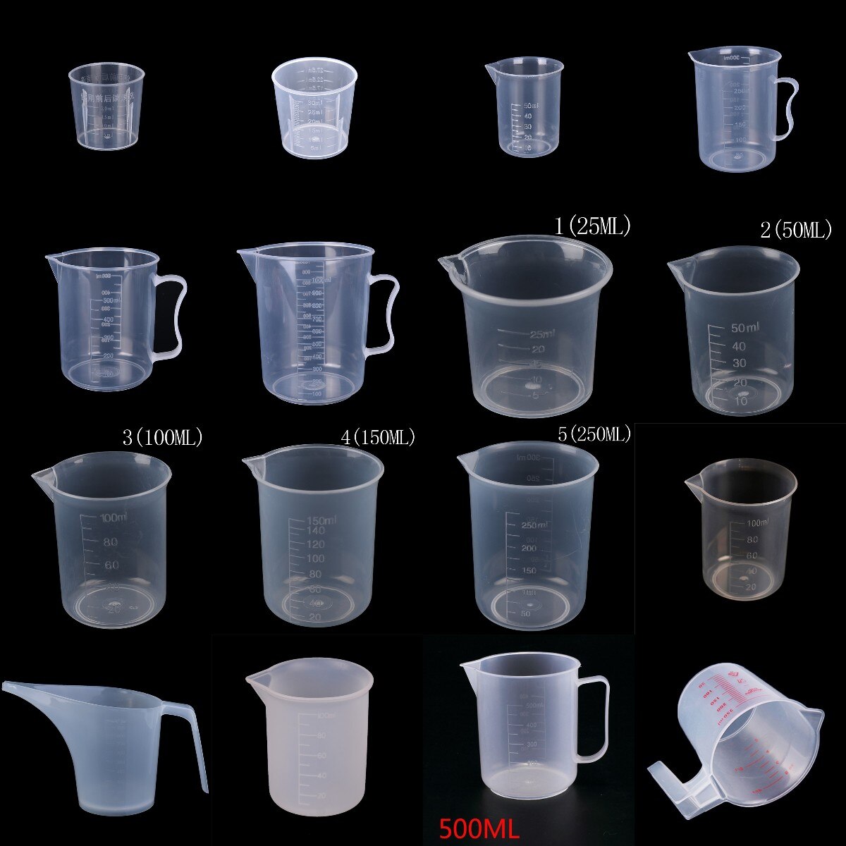1/10 stücke 20-1000ml Kunststoff Absolvierte Messbecher Flüssigkeit Container Epoxy Harz Silikon, Der Werkzeug Transparent mischen Tasse