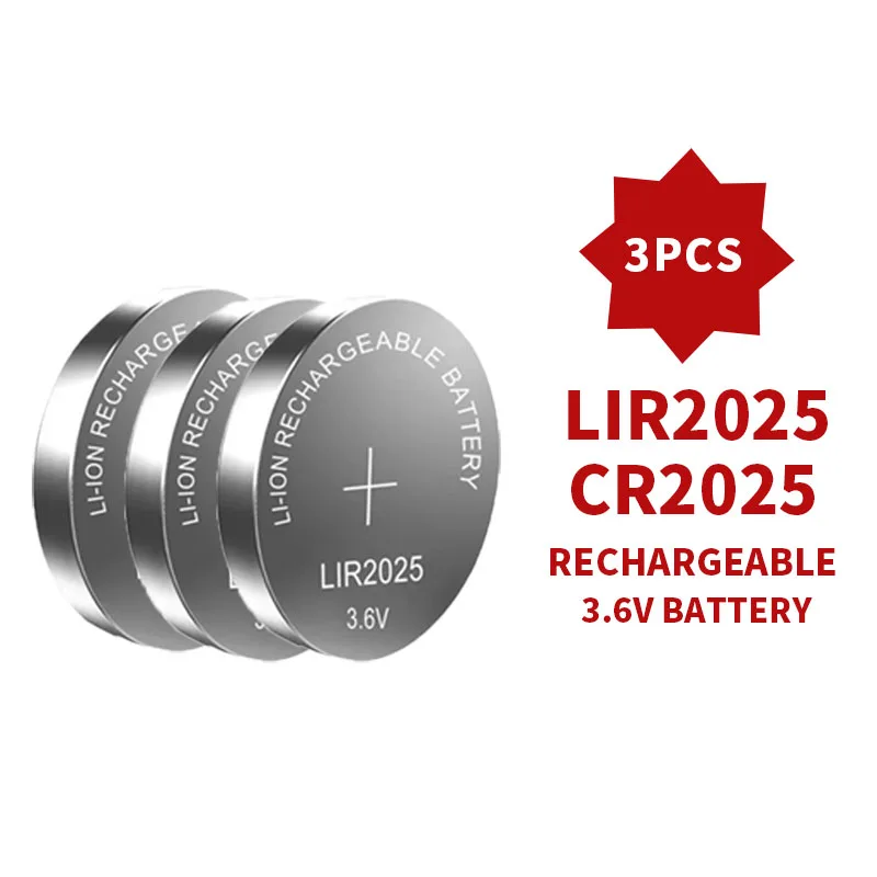 Batteria a Bottone Ricaricabile LIR2025 3.6V ad Alta Capacità per Chiavi Auto, Telecomandi, Giocattoli, Bilance, Compatibile con CR2025 ML2025: Oro