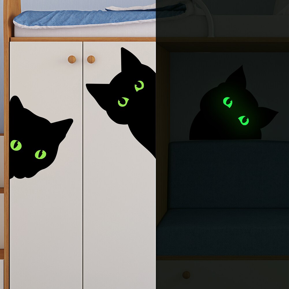 Luminous eyes black cat wall stickers bedroom living room children's room home decoration door stickers fluorescent wall sticker