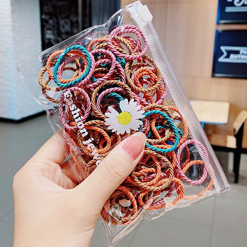 100 stk / sæt piger 2.5cm farverige grundlæggende elastiske hårbånd hestehaleholder scrunchie gummibånd børnehårtilbehør: 7