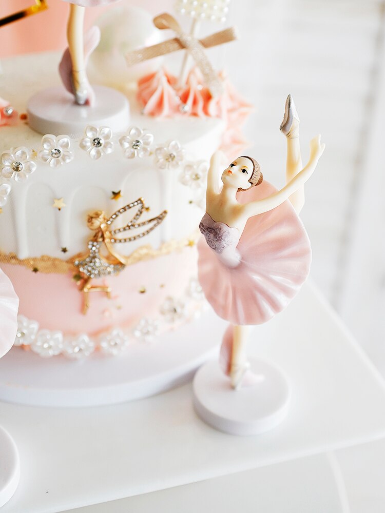 3pc Girls Ballet Cake Topper Dancing Girl Doll Decor Wedding Ballerina Birthday Cake Decor Baby Girl 1st Happy Birthday Party
