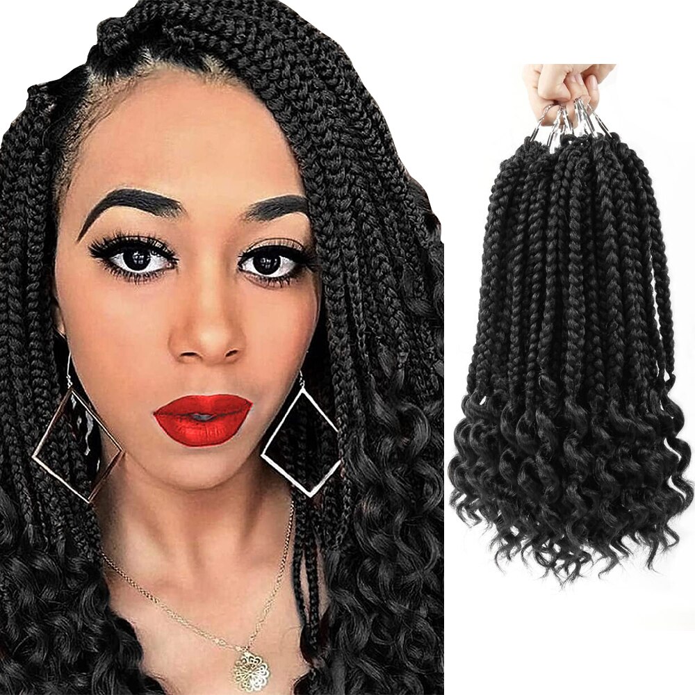 Crochet Hair Box Braids Curly Ends Synthetic Ombre Hair 15 Strands 12 Inch Braiding Hair Extensions For Black Women