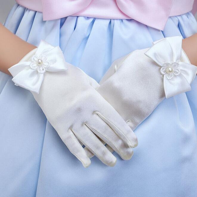 Børns satin elastiske handsker piger korte hvide handsker børn satin lange handsker  r016