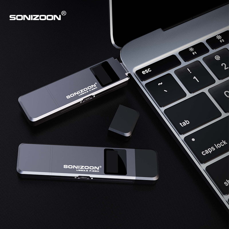 Sonizoon criptografia de impressão digital portátil ssd512/256 função proteção gbwrite estado sólido usb flash drive tpyec pendrive usb3.2
