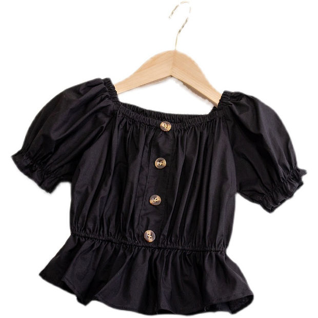 Summer Blouse for Big Girls Casual Clothes Children Puff Sleeve Girl Shirt Kids Sweet Blouses Tops Q74: Black / 6T