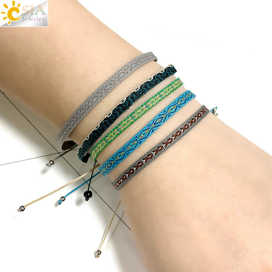 CSJA 5pcs/Lot Braided Bracelets Set Colorful Weaving Cotton Rope Chain Thread String Adjustable Cord Bracelet Boheme Femme S722: F