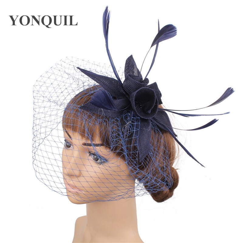 Mariage Imitation Sinamay dames chapeaux cheveux fascinateur chapeaux Cocktail pour les femmes attrayant voilage cheveux accessoires dame fête: navy