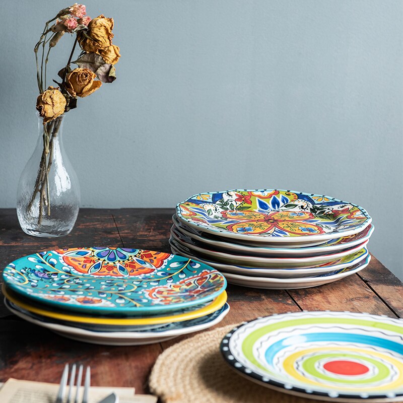 Vaisselle en porcelaine artisanat Western nourriture assiette de table, ménagère céramique assiette mignonne bleu et blanc, Dim Sum Breakfa