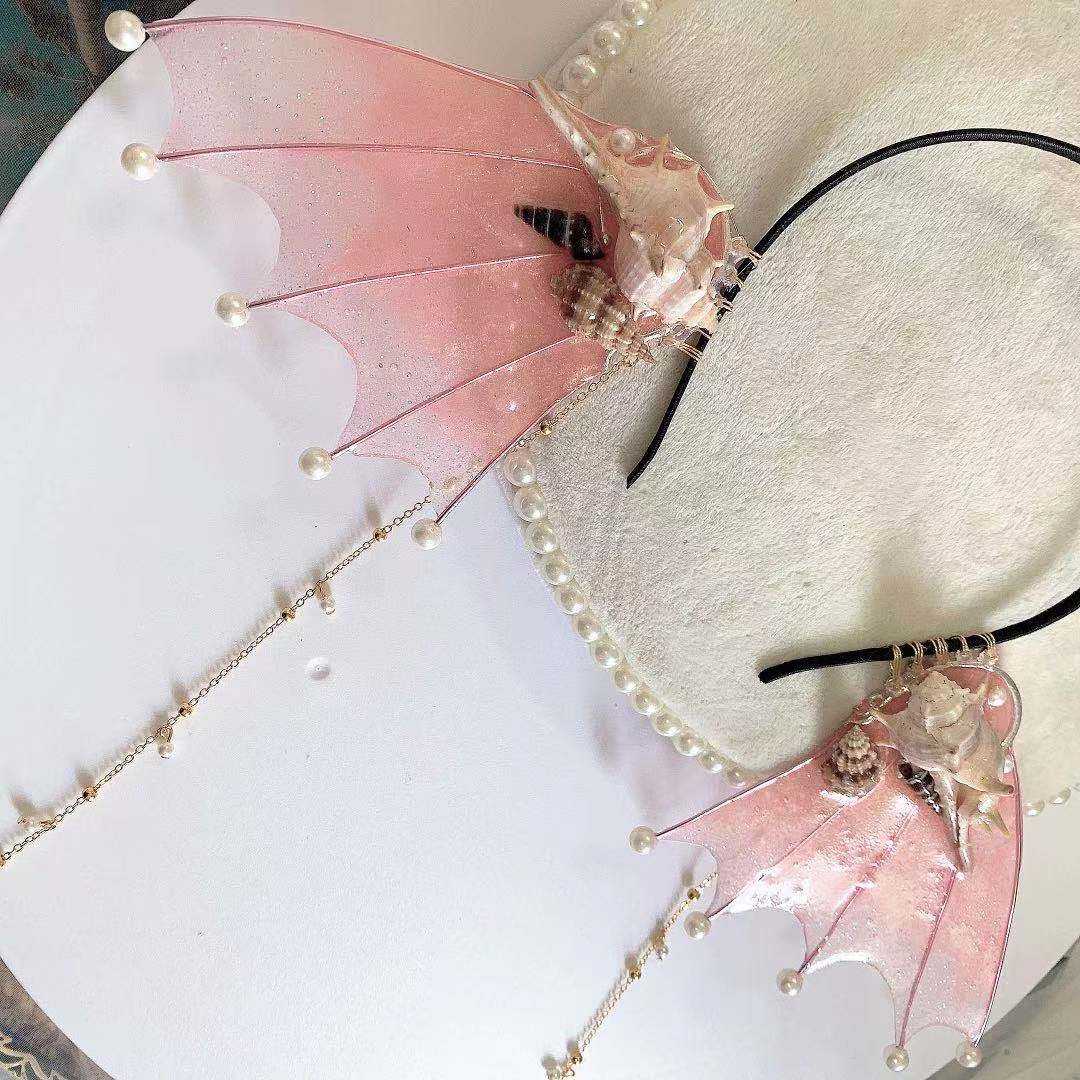 Beautiful Mermaid Elf Fairy Cosplay Ear Halloween Party Dress Up Forest Spirit Fish Cosplay Props Festival Headdress: Beige