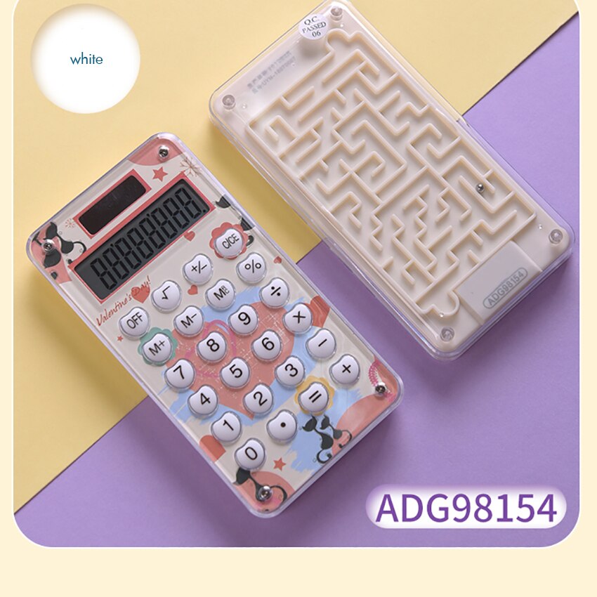 8-Digit Pocket Solar Calculator Standard Function Student Calculator Large LCD Display Calculator with Labyrinth Map Game: white