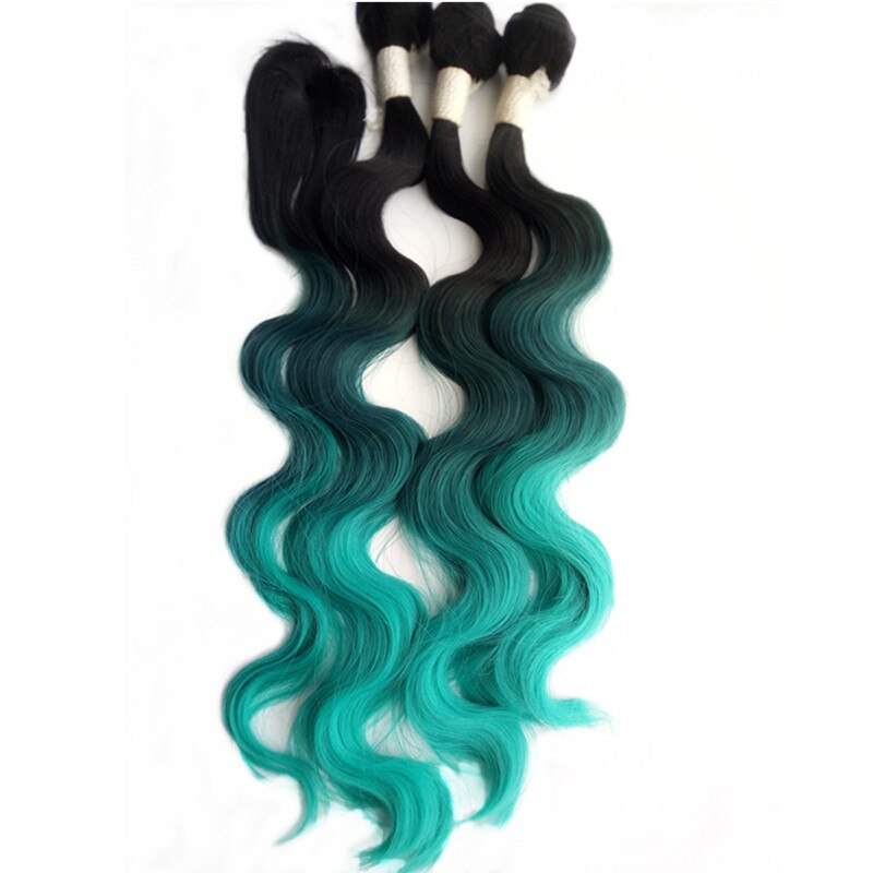 Extensión de pelo sintético impregnado 280 g/set 4 Uds. Color gris azulado negro 3 tonos Ombre alta temperatura fibra onda corporal para mujeres