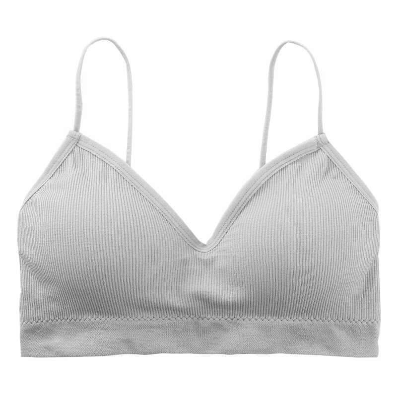 7 kleuren v-hals dames bh onderkant draad brei bh spaghettibandjes ondergoed zonder beugels gewatteerde naadloze topjes: Grijs