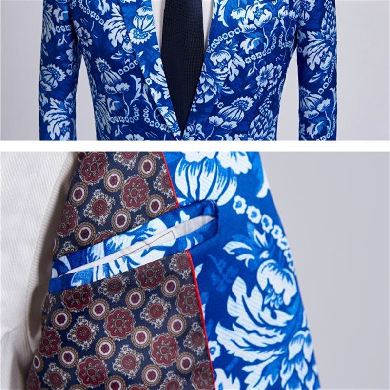 Men's Floral Print Suit Jacket - Single Breasted Blazer - Casual Style - Polyester