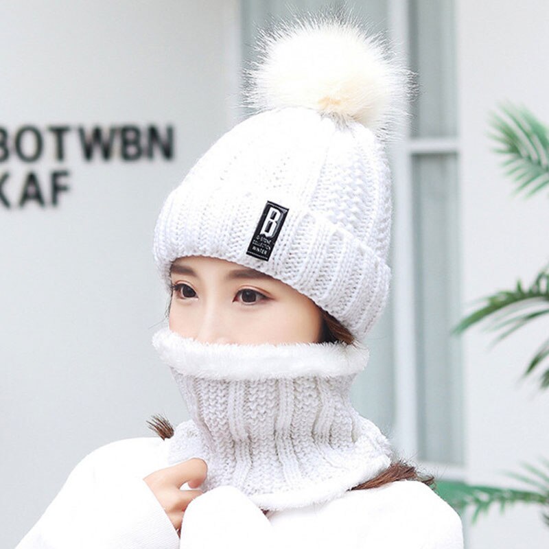 Frauen Dicke Kabel Stricken Hut Schal Weibliche Mützen Plüsch Hut Und Ring Schal Winter Warme Frau Dame Pom Pom kappe Schals Rosa