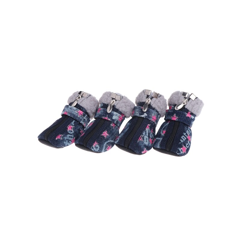 Laten Huisdier Schoenen Huisdier Honden Puppy Laarzen Denim Warm Sneeuw Winter Mooie Anti Slip Rits Casual Pet levert: pink-XS