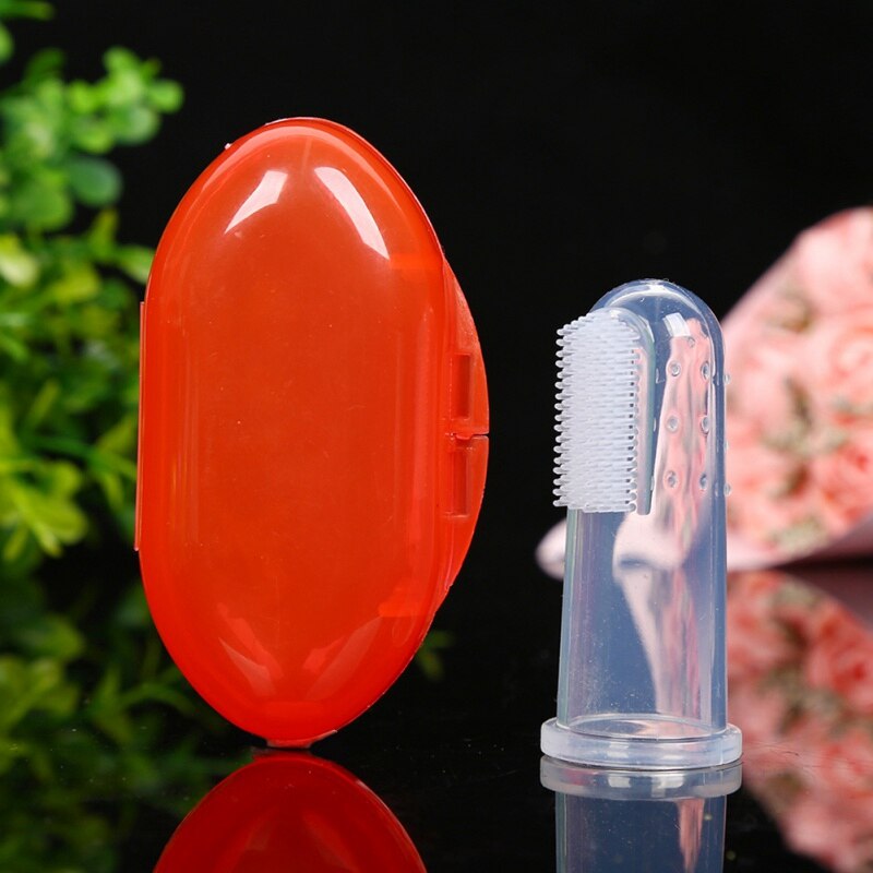 Soins dentaires bébé brosse à dents enfants Silicone doigt brosse clair Massage doux dentition avec boîte pour bébé garçon fille dents: Rouge