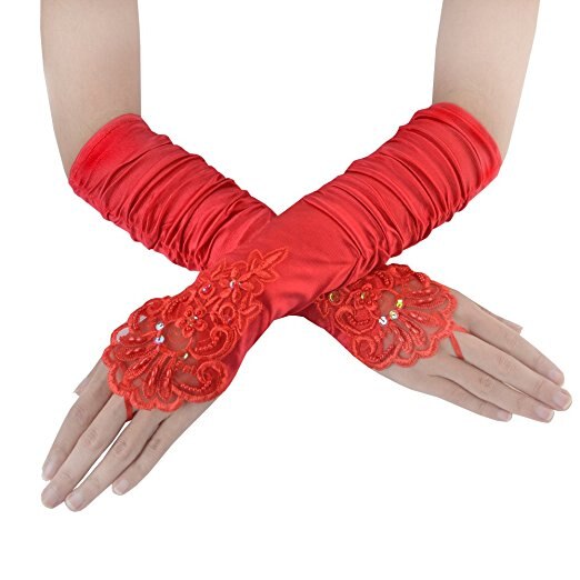 SUNTRADE Dames Kant Satijn Bruids Feest Vingerloze Handschoenen Pailletten Elegant