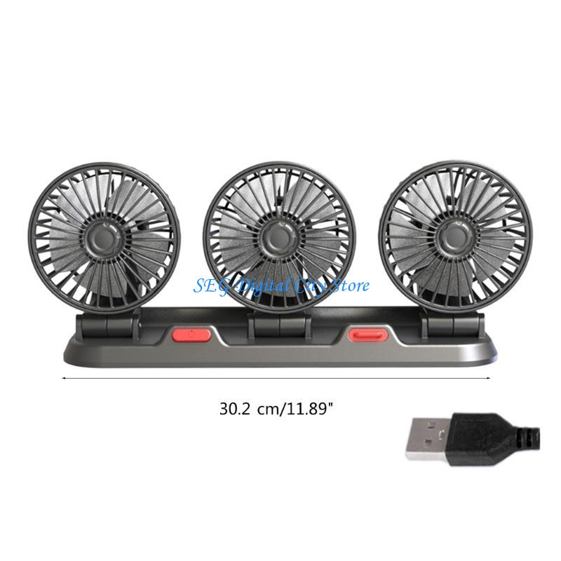 Ventilatore Auto - 360 Gradi Regolabile 3 Teste - Ventilatore Elettrico 5V/12V/24V