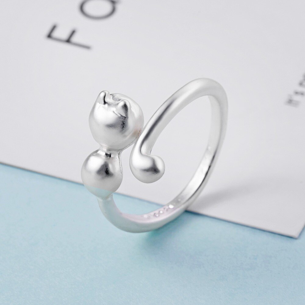 Rinhoo cat ring matt kattunge katt wrap ring öppen manschett djur finger ring för ung flicka kvinnor justerbar ring