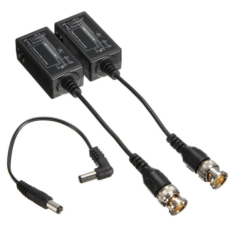1 Pair CCTV Camera Coax BNC to CAT5e 6 RJ45 Video Balun Transceiver cable with Power Connector
