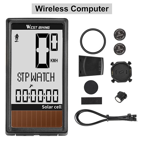 WEST RADFAHREN Solar Powered Bike Computer Drahtlose Wasserdichte Fahrrad Lcd-computer-geschwindigkeitsmesser-grüne Automatische Wake-up Fahrrad Computer: Style B