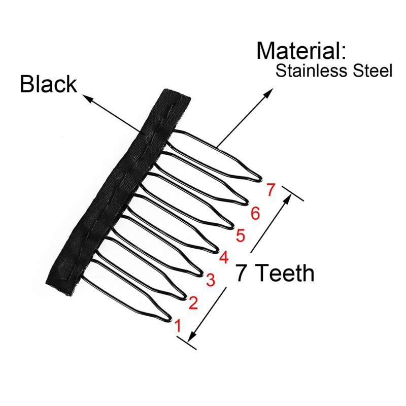 25Pcs Rvs Pruik Kammen Voor Pruik Caps Goedkope Clips Voor Pruik Stalen Vork Pruik Accessoires Zwart Clips Voor hair Extensions: 7 Teeth Black