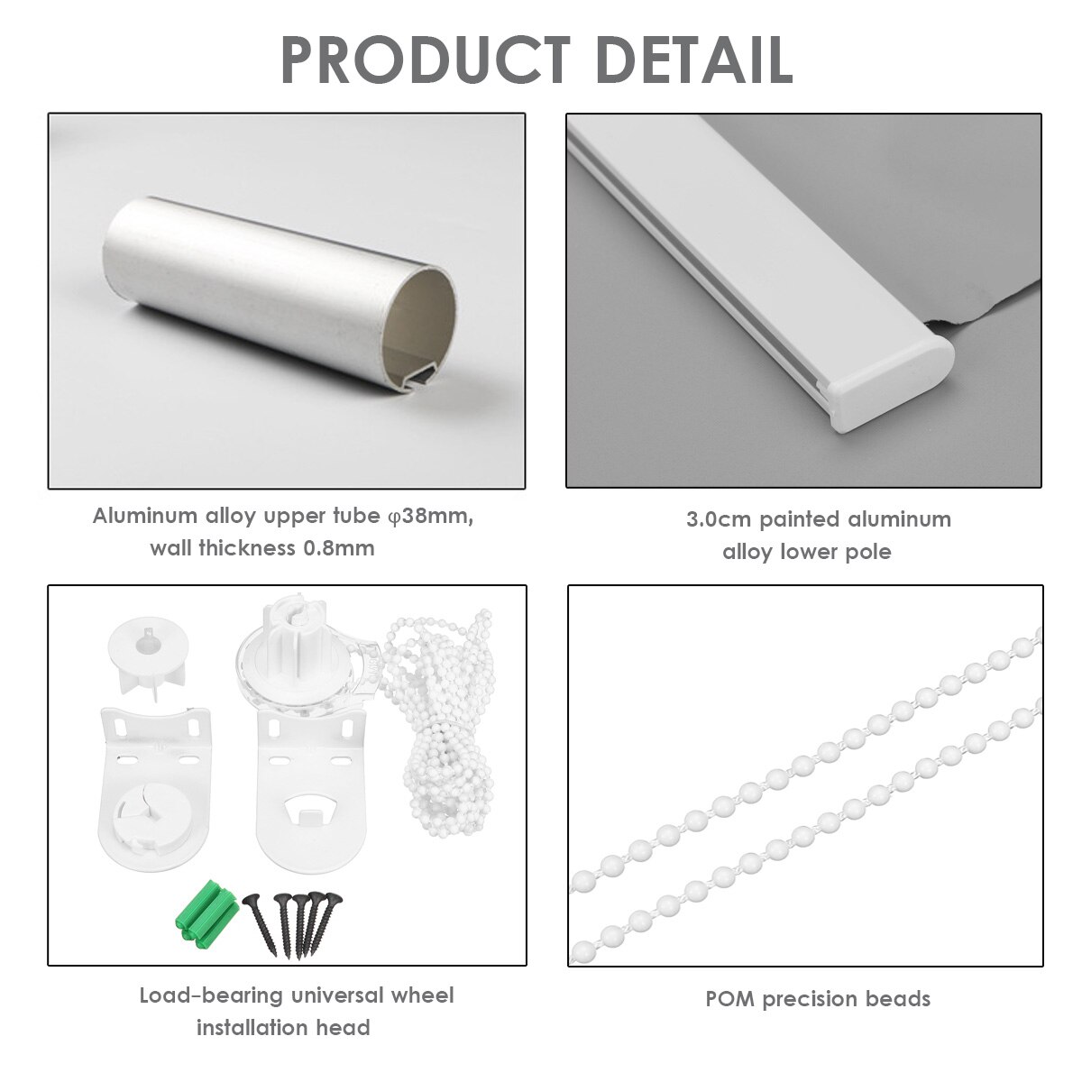 Blackout Window Roller Full Shades Blind Office Home Privacy Curtain Blackout Roller Shade Manual Pull Beads Curtains Grey/White