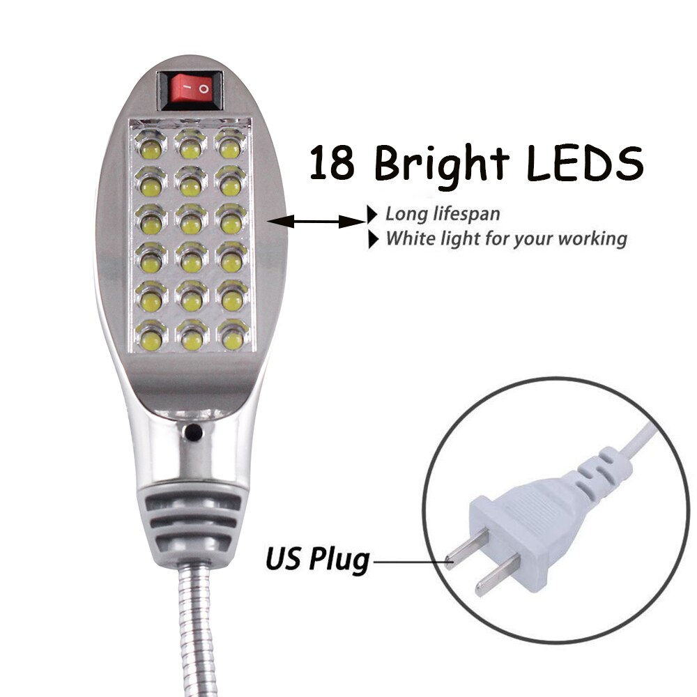 Lâmpada pescoço de ganso para máquina de costura, super brilhante 12/18 led, base de montagem magnética, lâmpada para máquina de costura, torno, iluminação industrial