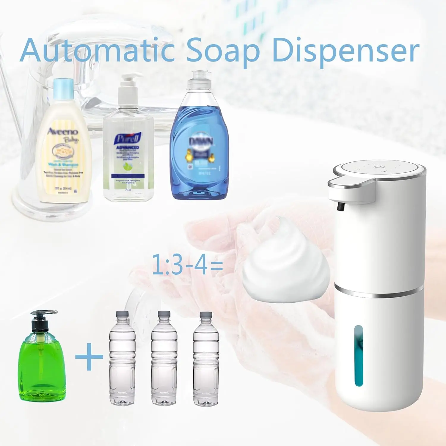 Distributeur automatique de savon désinfectant pour les mains, distributeur électrique de liquide/mousse sans contact avec capteur infrarouge et Rechargeable par USB