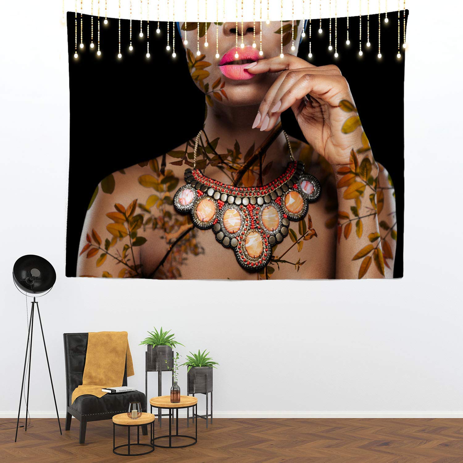 Afrikaanse vrouw met haar lippen, zwart afrika wandkleed, groot wandtapijt