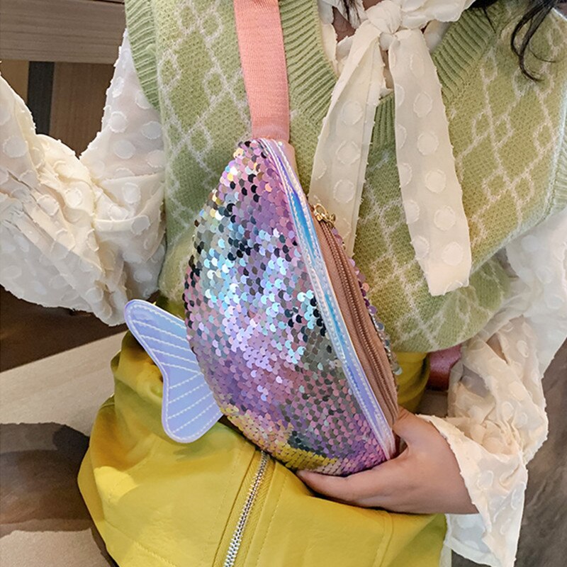 Riñonera de lentejuelas a la para niñas, bolso de cintura para niños, cinturón de pecho