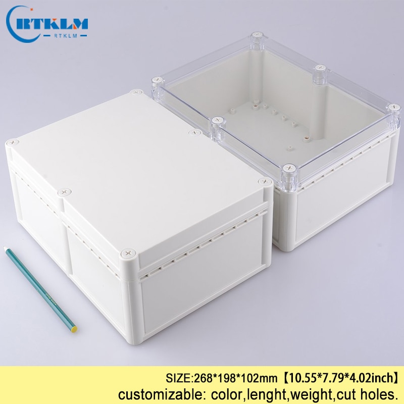 Waterproof junction box transparent for electronic projects circuits abs plastic enclosure box diy instrumen case 268*198*102mm