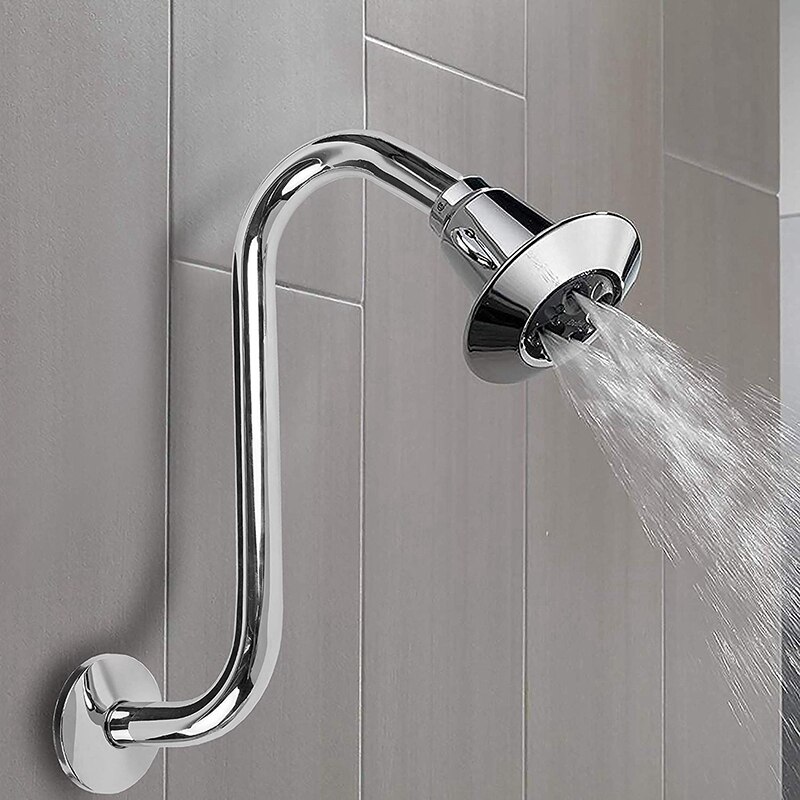 High Rise Shower Arm with Flange,"S" Shaped Shower Head Extension Arm, 10 Inch Chrome Shower Arm Extension