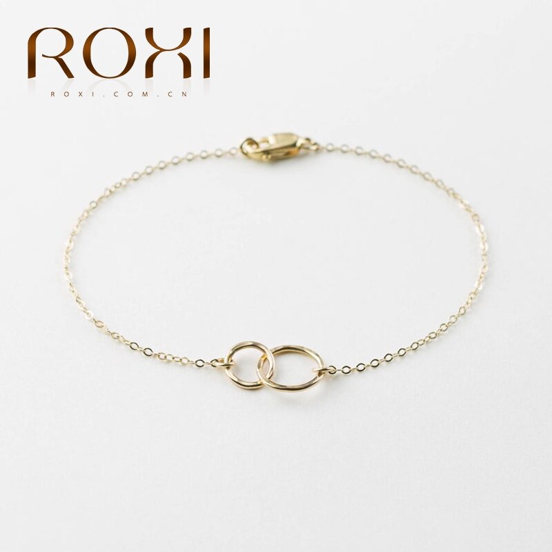 ROXI 925 Sterling Silver Bracelet Double Ring Circle Charm Bracelets for Women Simple Gold White Gold Women's Bracelets Jewelry: Gold