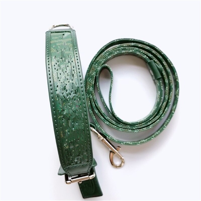 Lederen Halsband Leash Set Mode Afdrukken Honden Halsbanden 2 Layer Lederen Hondenriem Voor Kleine Medium Grote Honden Pitbull: B975 Green / S