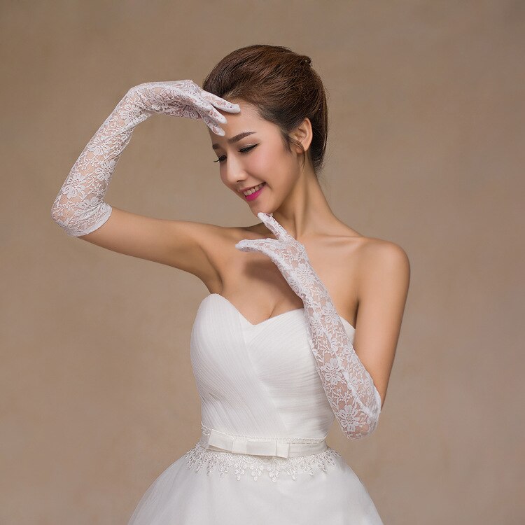 Elegan tLace Braut Handschuhe Ellenbogen Länge schwarz weiß verrotten Hochzeit Kleid Handschuhe Haken Finger Braut Handschuhe