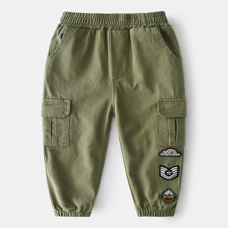 Mudkingdom-pantalones Cargo para niño, peto con bolsillos de dibujos animados, cintura elástica, pantalones sólidos para correr, ropa informal para niño, Primavera: Green / 6T