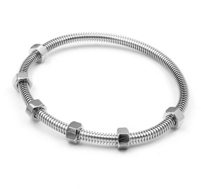 Nouvelle tendance bijoux titane acier bracelet titane acier vis rotation chanceux bracelet écrou rotatif bracelet: Plaqué Argent