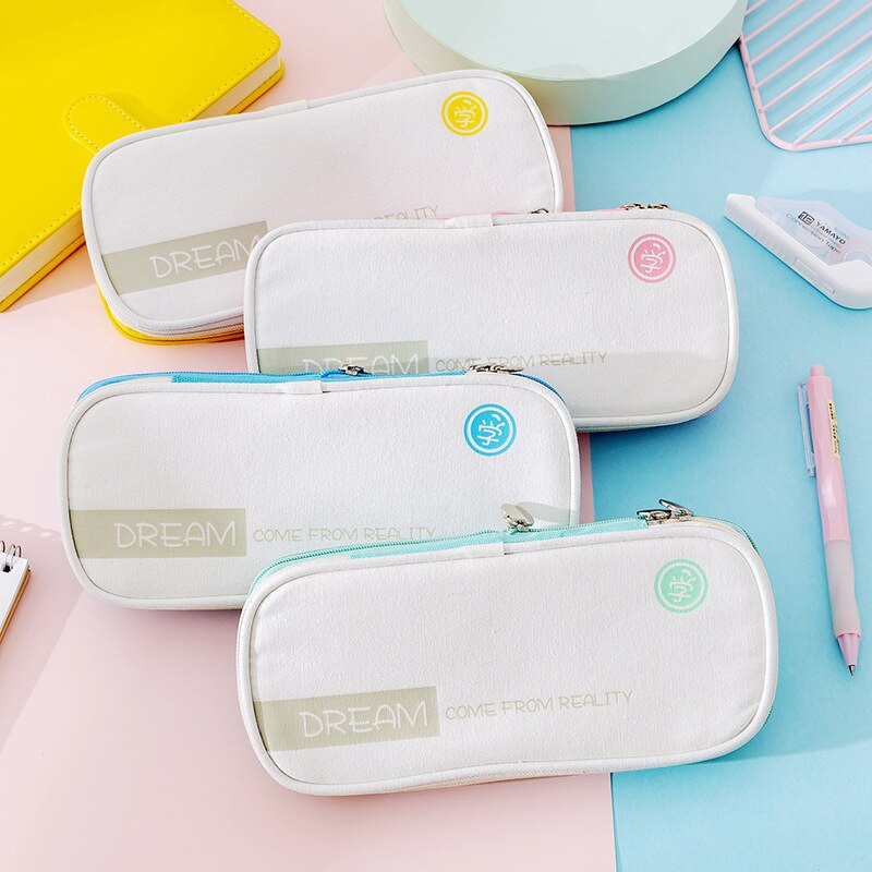 Canvas large capacity writing case student pen bag Japan and South Korea simple can be transformed into a double layer stationer