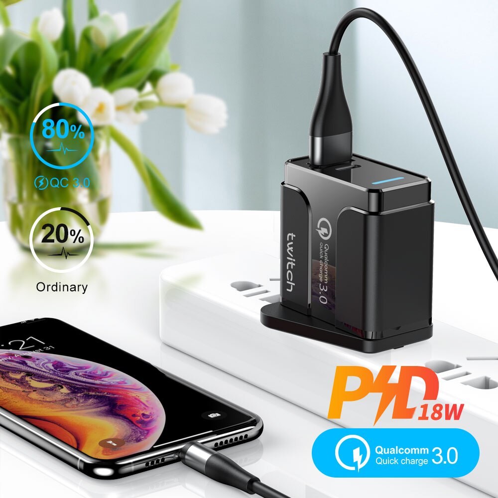 Twitch Quick Charge 3.0 18W PD USB Wall Charger for Samsung Xiaomi iPhone 11 Pro X Charging UK Adapter Fast Mobile Phone Charger
