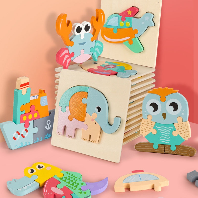 Dier Verkeer Houten Puzzel Voor Peuter Kids 3 4 5 Jaar Educatief Speelgoed Voor Kinderen Baby Montessori Speelgoed Kids 3D puzzels