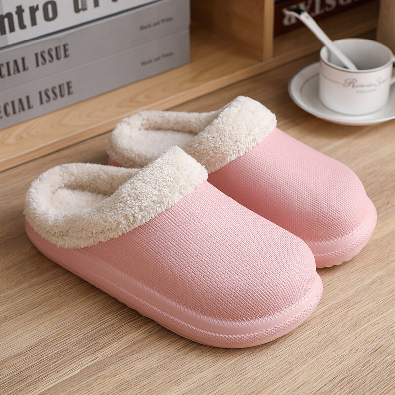 Paar binnen warme pantoffels winter tuin klompen schoenen vrouwen pluche pantoffels sandalen dames schoenen unisex bont muiltjes: Roze / 38-39