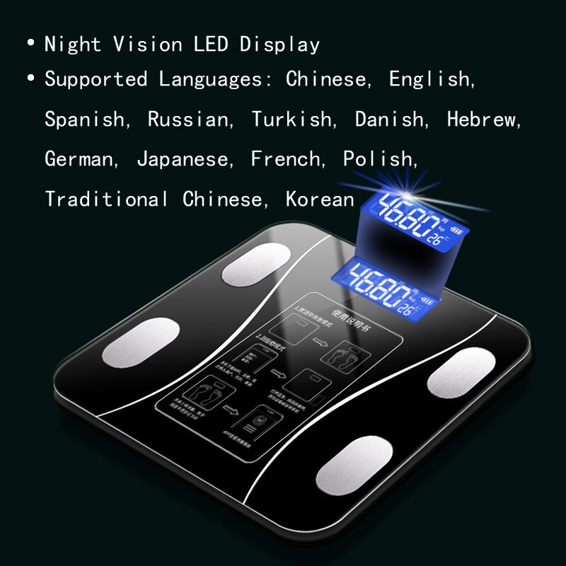 Body Fat Scale Bathroom Smart Digital BMI Scale High-precision Weighing Scale LED Display Balance Composition Analyzer APP 180KG