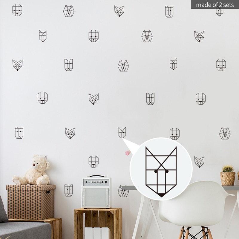 Nordisk stil bear fox wallstickers geometric aniamls vægmaleri tapet baby dreng soveværelse stue boligindretning