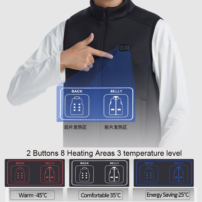 Gilet chauffant électrique grande taille pour homme et femme, gilet noir pour ski de plein air et randonnée, M-6XL